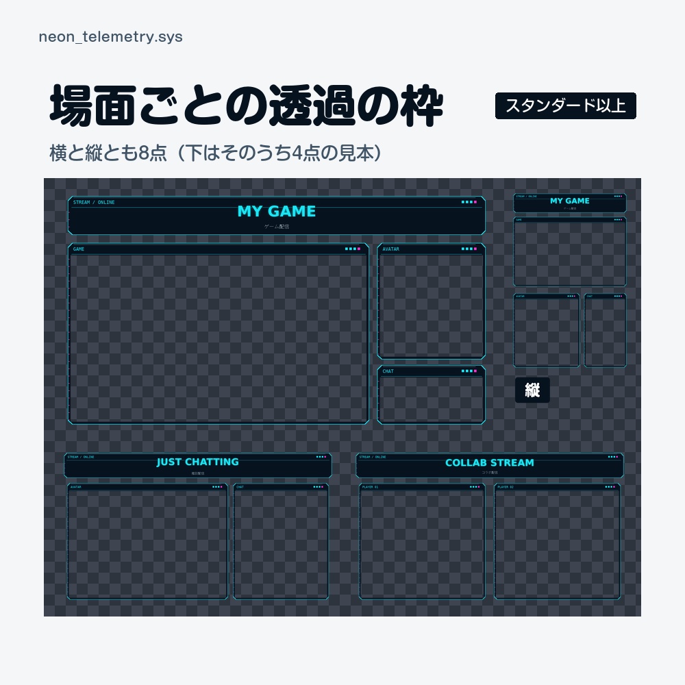 【動く配信画面】シアンとピンクに光る計器盤 NEON 待機・雑談・ゲーム・離席・終了|横・縦えらべる5セット