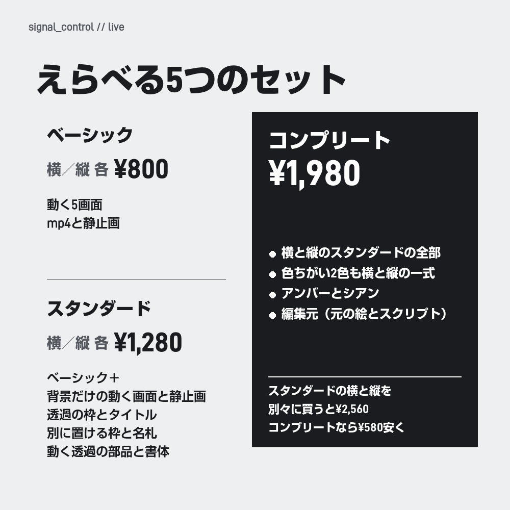 【動く配信画面】斜めに並ぶ管制室の操作パネル SIGNAL CONTROL 待機・雑談・ゲーム・離席・終了|横・縦えらべる5セット