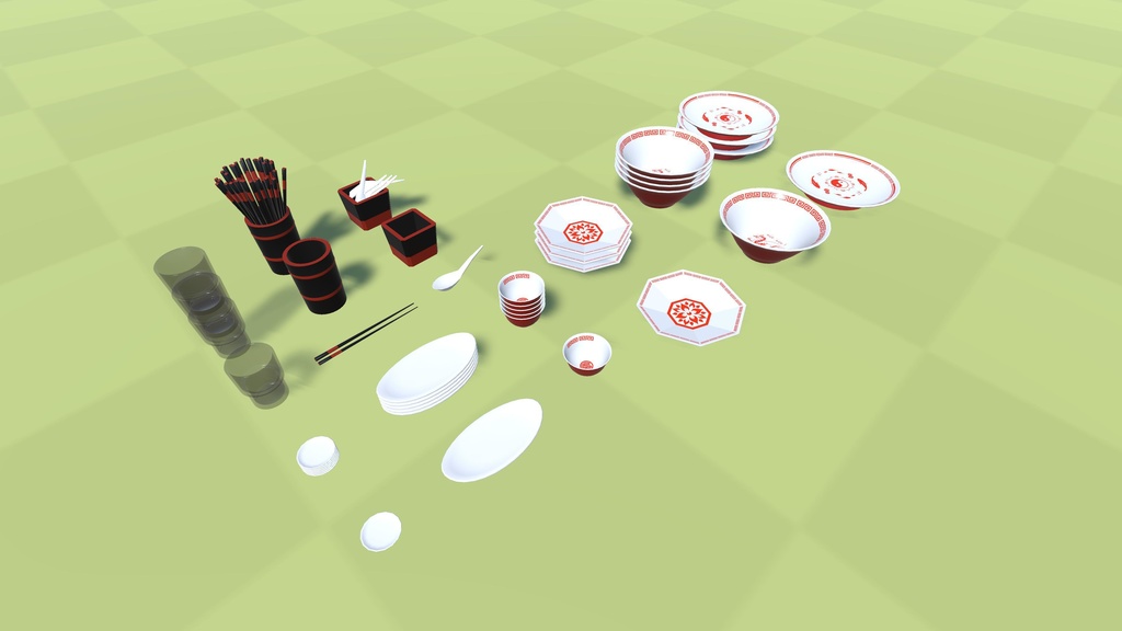 【3Dモデル】中華料理の皿【9パーツ】