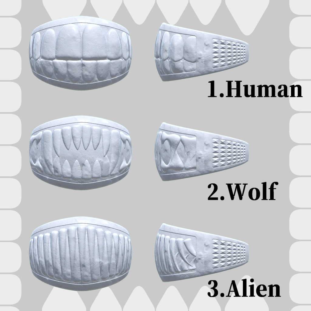 【3Dモデル】歯の指輪【3パターン×4色】