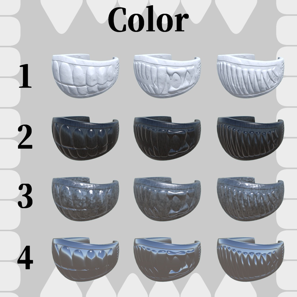 【3Dモデル】歯の指輪【3パターン×4色】