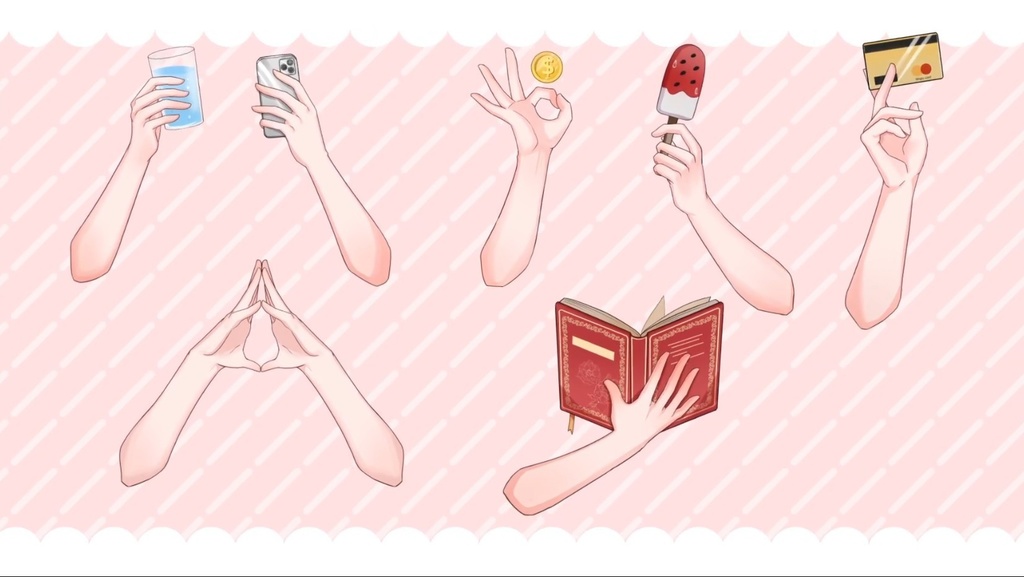 【VTuber用手素材】ハンドポーズ 8種 & 3色セット