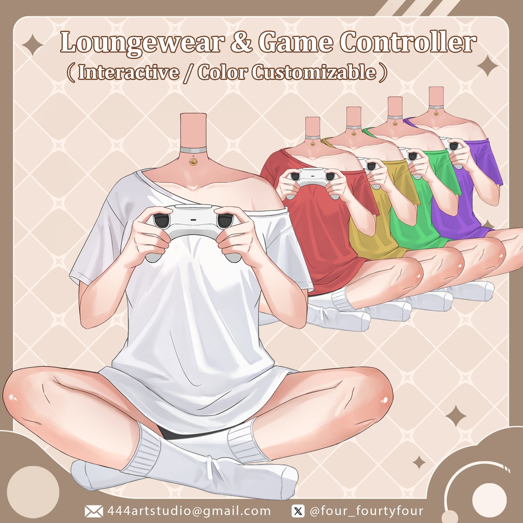 【VTuber素材】ルームウェア＆ゲームコントローラー（連動・色変更対応）