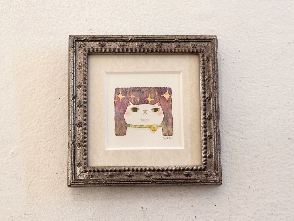 額装作品　葡萄色のとばりに灯る個展「かさなりのいろ」出展作品 透明水彩  額込みのサイズ タテ約17センチ×横約128センチ、奥行き役1.4センチ