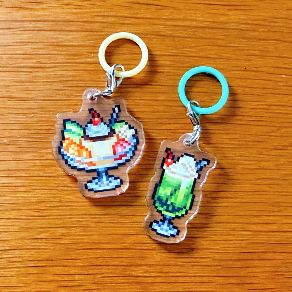 【C108新グッズ】アクリルめじるしチャーム　クリームソーダ＆プリンアラモード
