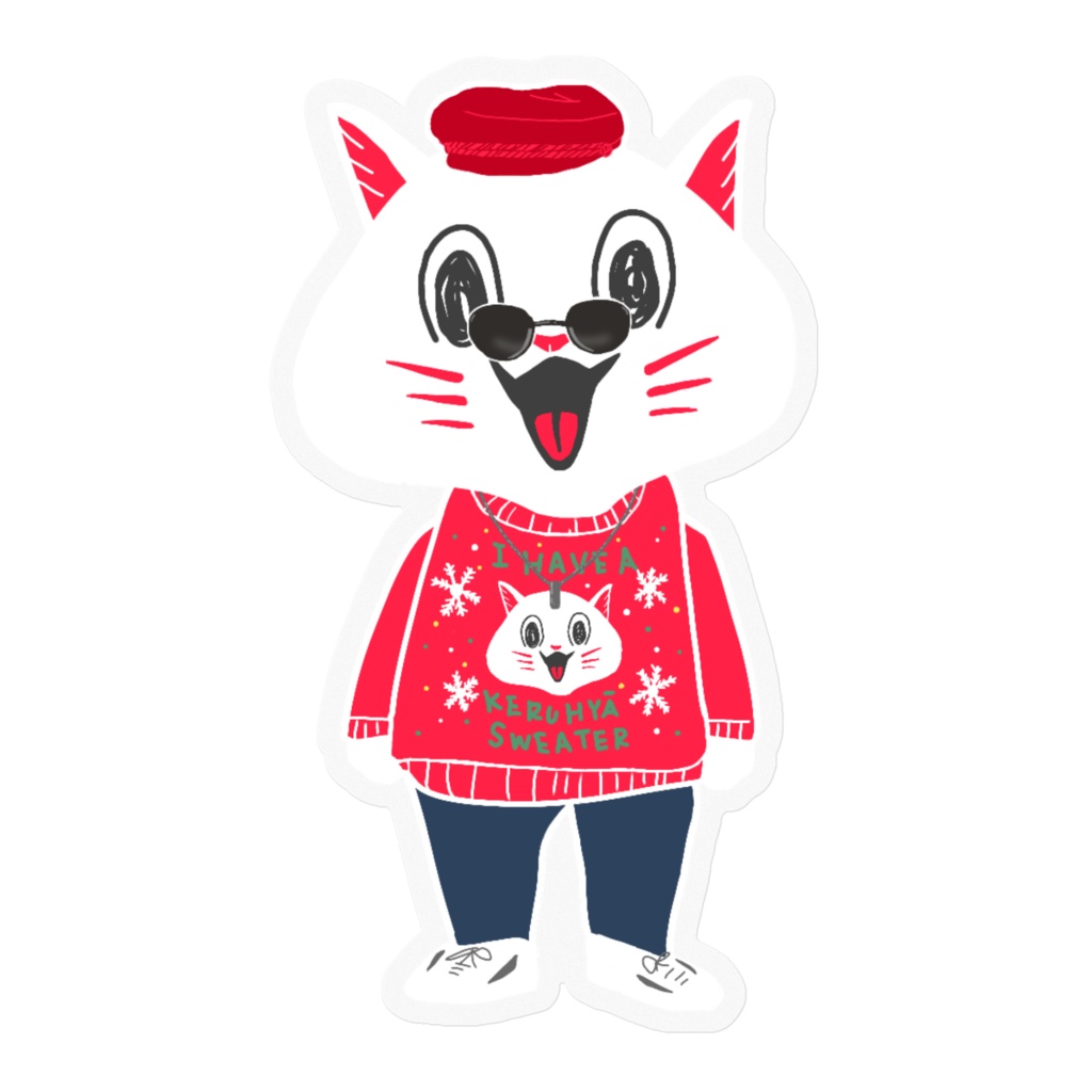 ケルヒャねこのクリアステッカー(セーターver.)