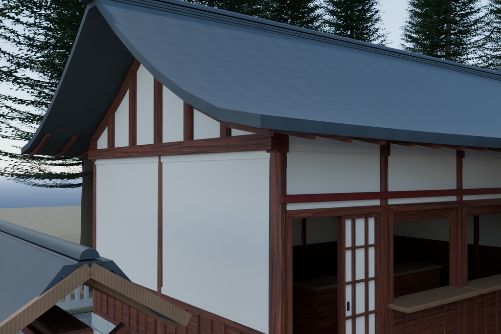 山上神社・境内セット|木と石の五棟・昼と夕景【Blender / Unity Built-in / FBX / GLB】
