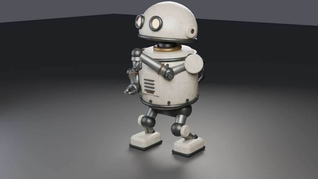 レトロ整備ロボット|全パーツ分離・手動リグ・高さ1.8m【Blender / GLB】