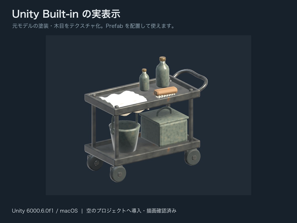 清掃ワゴンと清掃用品【Blender / Unity Built-in】
