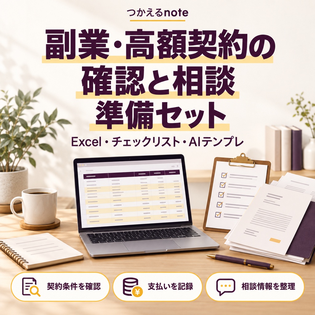副業・高額契約の確認と相談準備セット｜Excel・チェックリスト・AIテンプレ