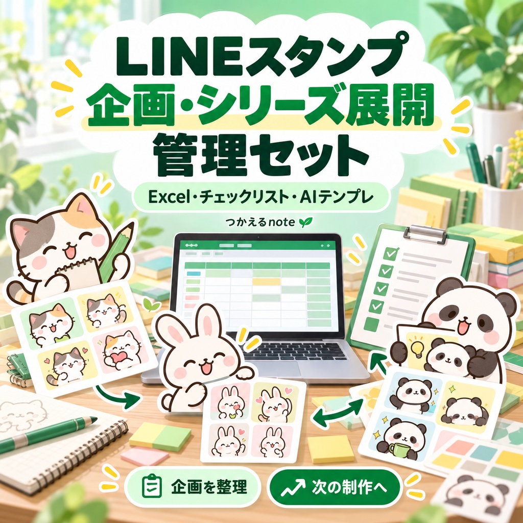 LINEスタンプ企画・シリーズ展開管理セット｜Excel・チェックリスト・AIテンプレ
