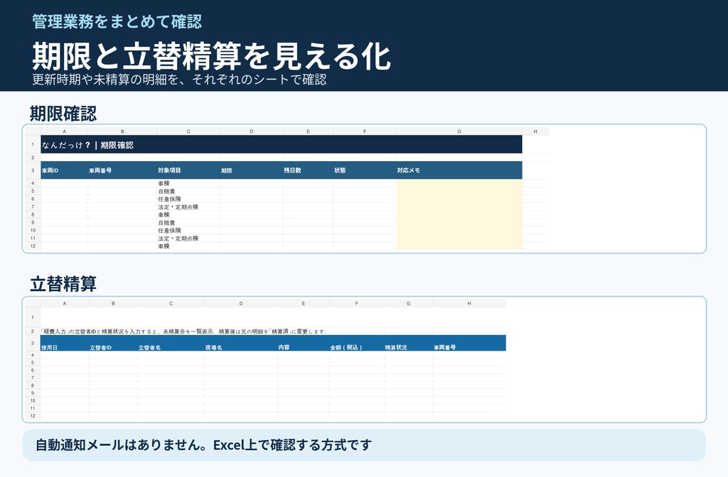 【建設業向け】車両・ETC・交通費管理Excel|車検・燃料費・現場別経費・立替精算まで