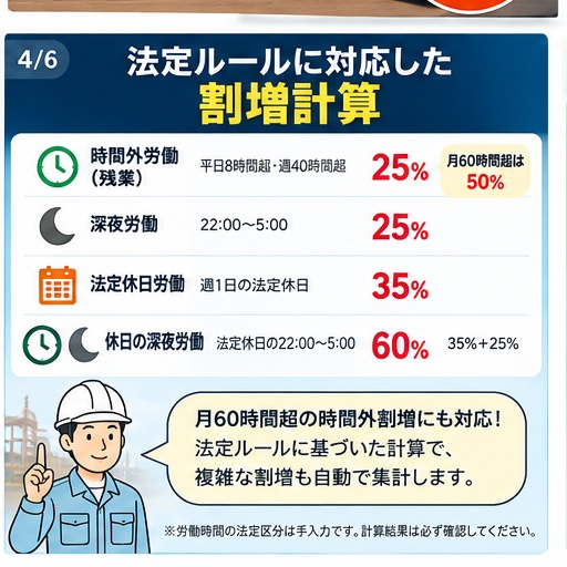 【建設業向け】給与・人件費管理Excel|勤怠・残業・休日・深夜割増・現場別集計