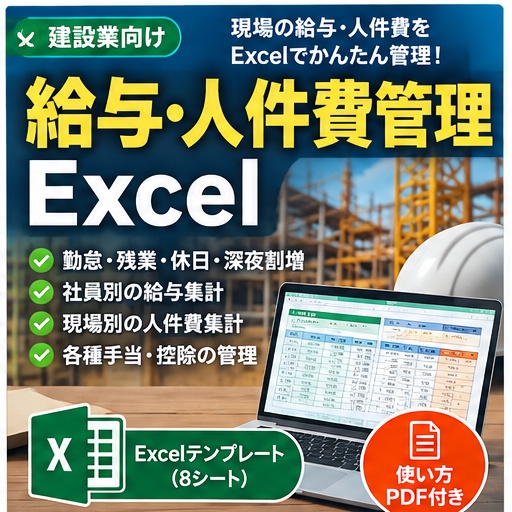 【建設業向け】給与・人件費管理Excel|勤怠・残業・休日・深夜割増・現場別集計