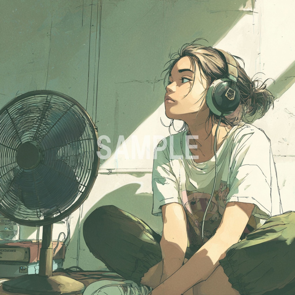 扇風機のある部屋でくつろぐLo-Fi