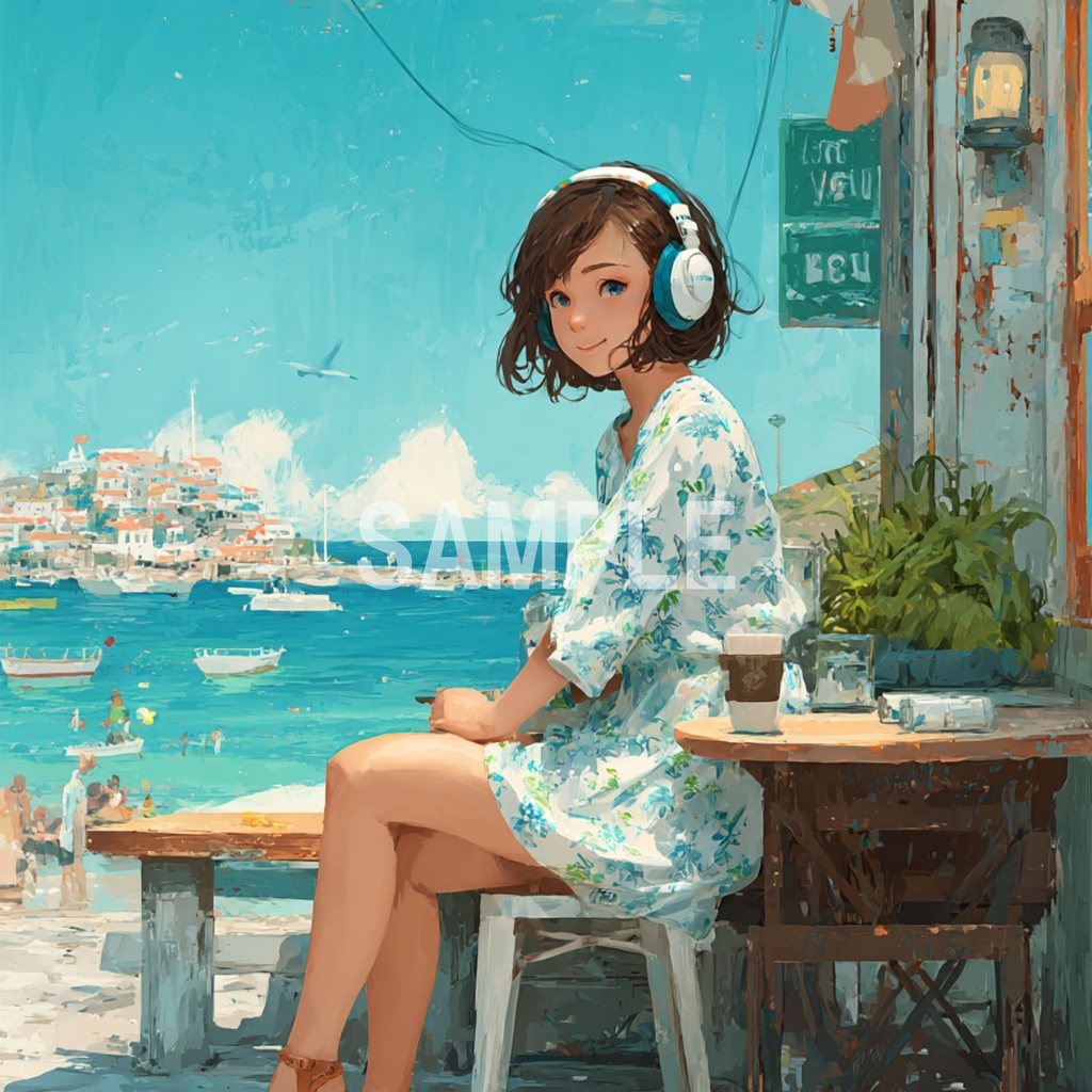 海辺のカフェでくつろぐLo-Fi