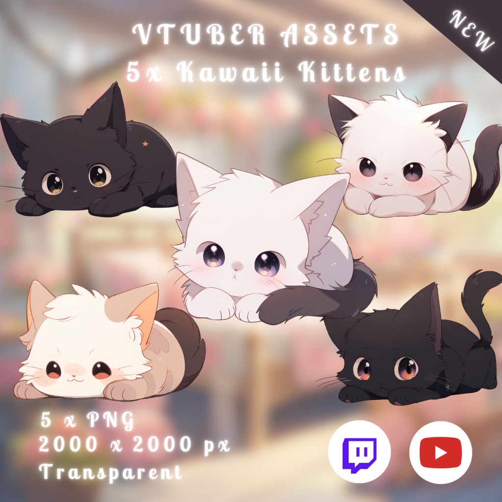 【Assets】5x Kawaii Kittens | Best Friends | Vtuber Pets | Cute Cats | Anime | PNGtuber Assets | Digital Download | Stream Overlay Decoration
