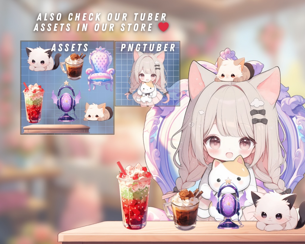 【Assets】5x Kawaii Kittens | Best Friends | Vtuber Pets | Cute Cats | Anime | PNGtuber Assets | Digital Download | Stream Overlay Decoration