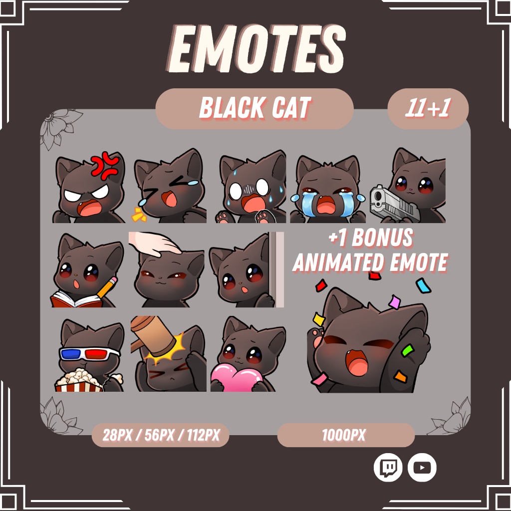 【Twitch Emote】Black Cat Twitch Emotes | Emote, Livestream Emote, Cute Emote, VTuber Emotes, Discord Emote.