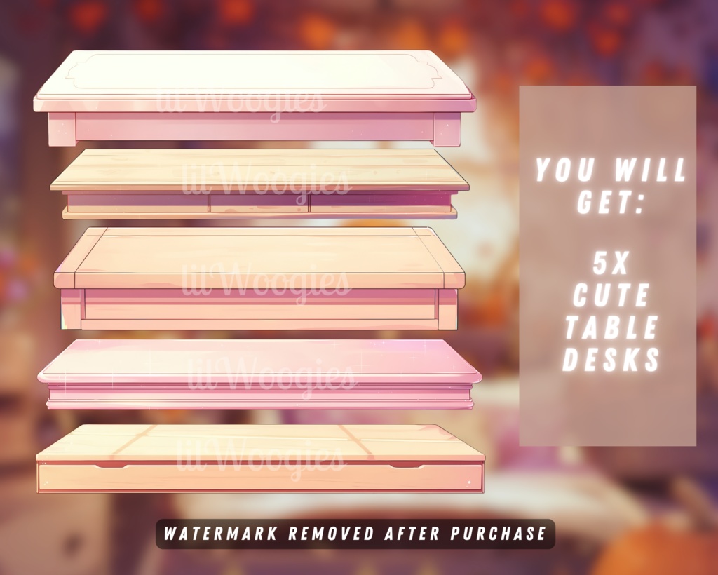 【Assets】5x Vtuber Cute Table Desks | PNGtuber | Transparent Props | Cute | Assets | Stand | Twitch Overlay | Digital Download | Stream Decoration