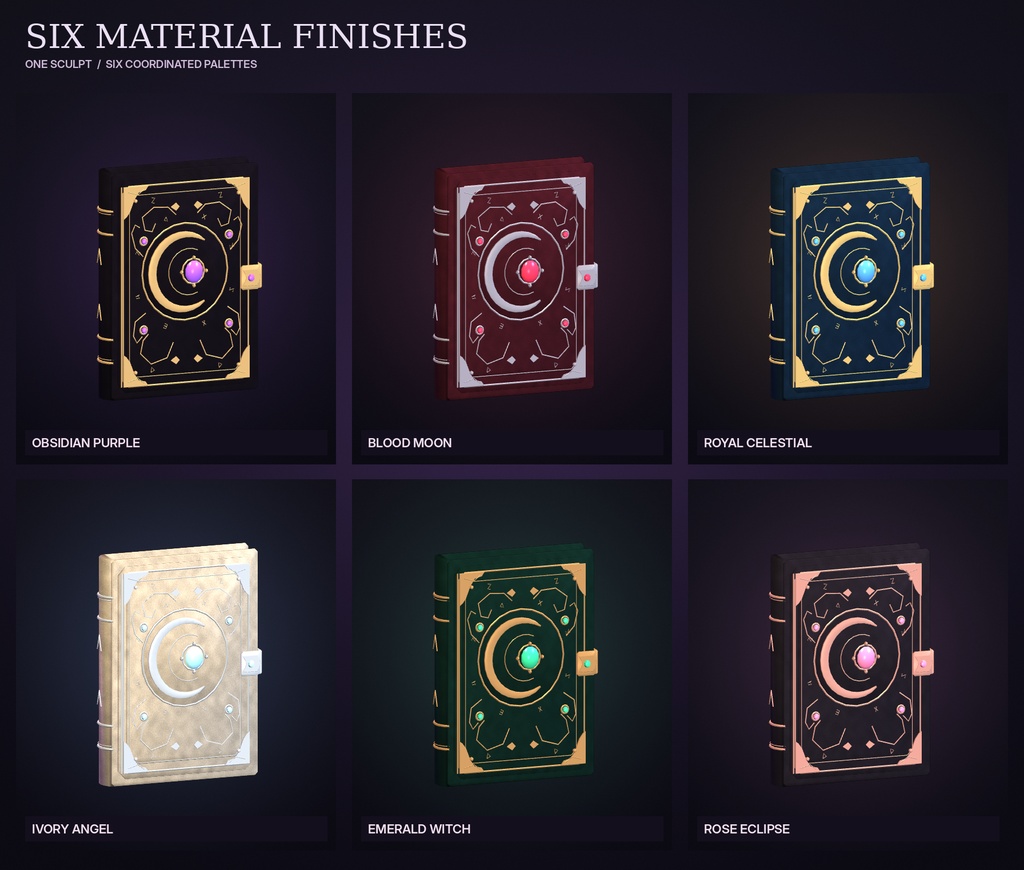 【3種×6色・GLB】ECLIPSE FORBIDDEN GRIMOIRE|ゴシック魔導書 3Dモデル