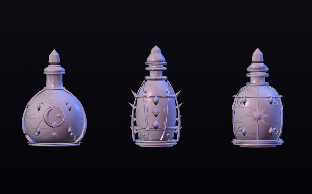 【3D小道具 / GLB】Eclipse Alchemy | 魔法のポーション瓶3種・6色 | Fantasy Potion Set