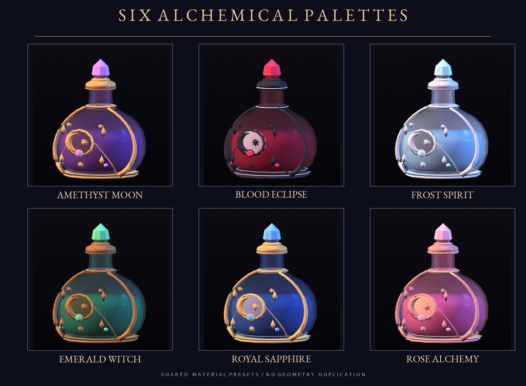 【3D小道具 / GLB】Eclipse Alchemy | 魔法のポーション瓶3種・6色 | Fantasy Potion Set