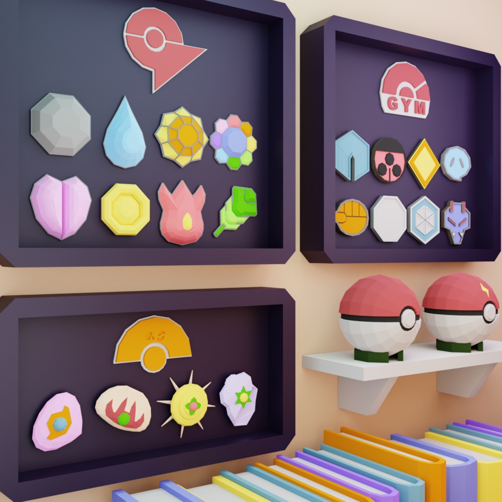 PokémonDay】ジムバッジ20個3Dモデルセット(カントー地方/オレンジ諸島 
