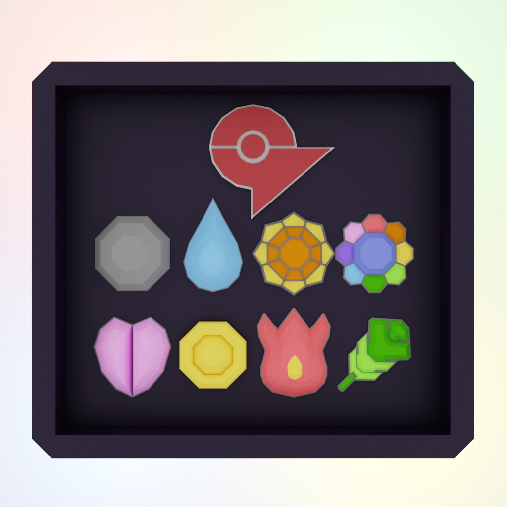 【PokémonDay】ジムバッジ20個3Dモデルセット(カントー地方/オレンジ諸島/ジョウト地方)【2024】