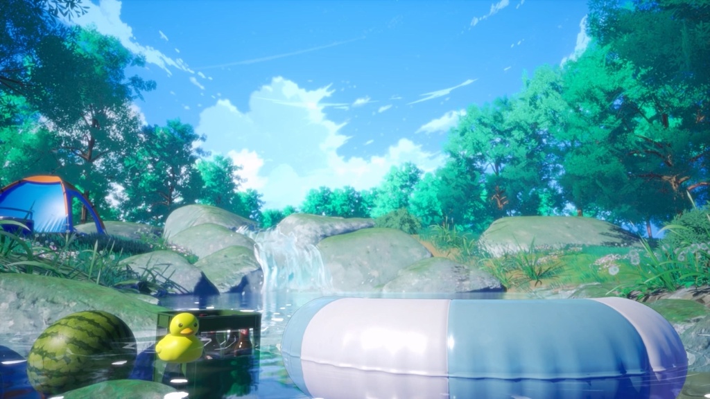 Vtuber用アニメ背景 / 夏のせせらぎが聞こえる静かな風景
