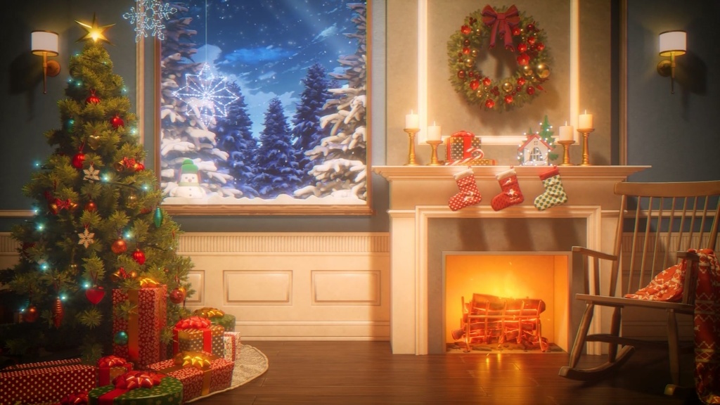 【Vtuber - 動く配信背景】 あたたかいクリスマスの窓辺