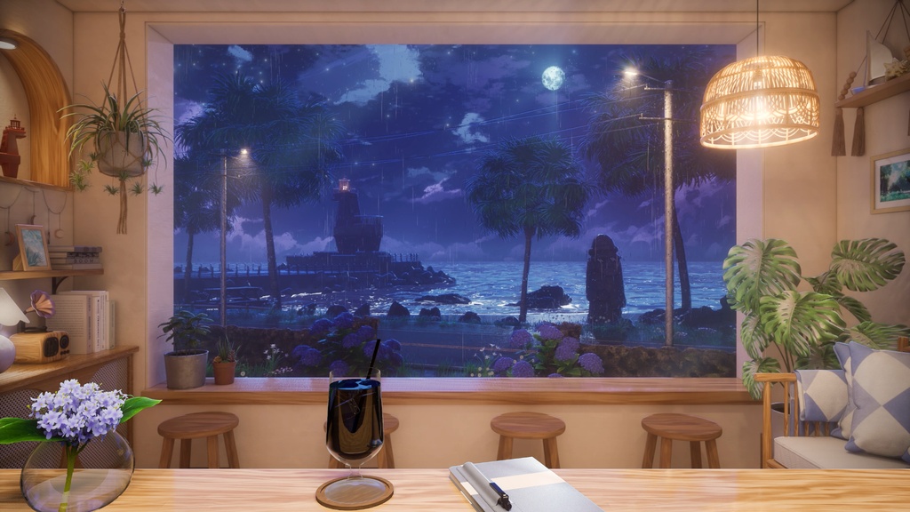 【Vtuber - 動く配信背景】海が見える夏のカフェ