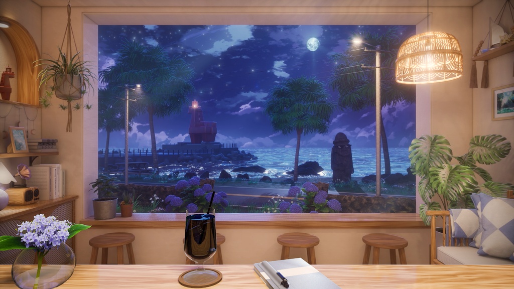 【Vtuber - 動く配信背景】海が見える夏のカフェ