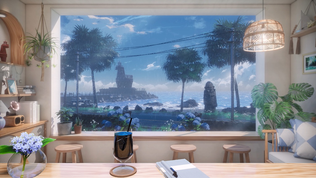 【Vtuber - 動く配信背景】海が見える夏のカフェ