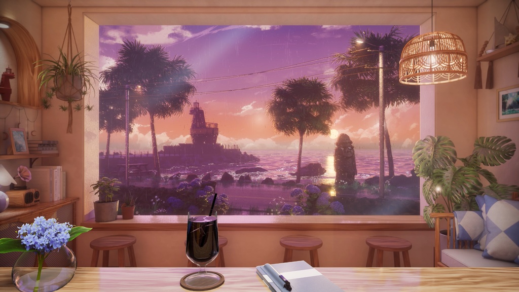 【Vtuber - 動く配信背景】海が見える夏のカフェ