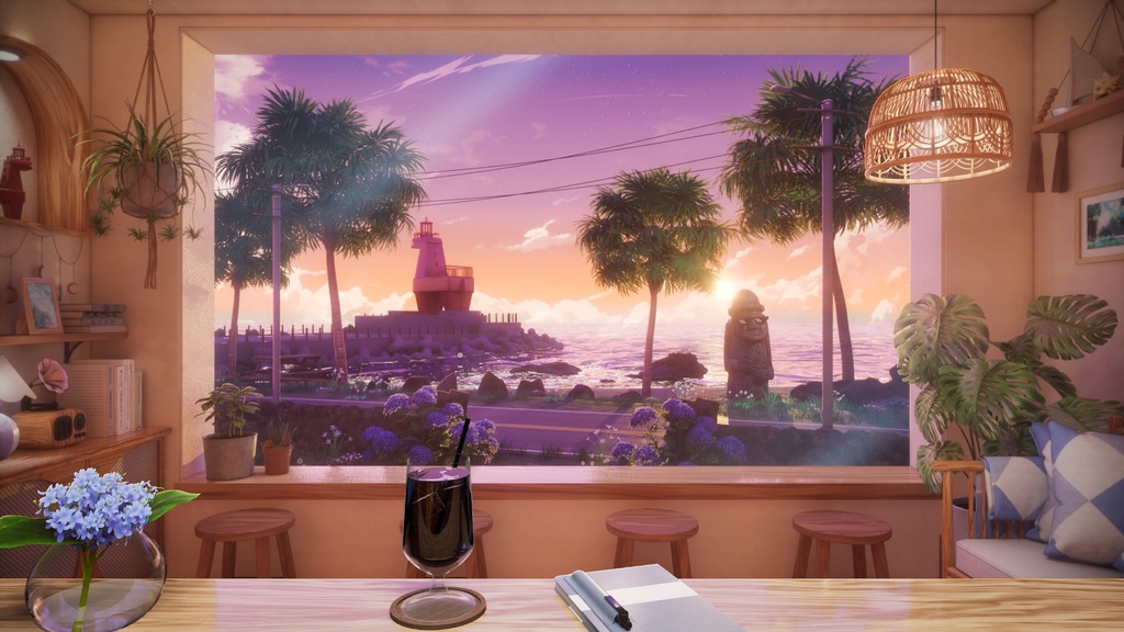 【Vtuber - 動く配信背景】海が見える夏のカフェ