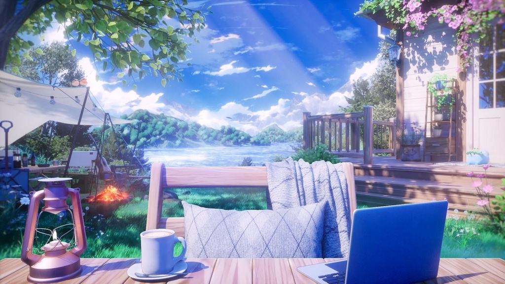 【Vtuber - 動く配信背景】 湖畔の癒しキャンプ