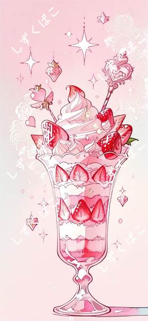 推しピンクパフェ壁紙セット|ゆめかわスイーツ4枚組