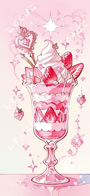 推しピンクパフェ壁紙セット|ゆめかわスイーツ4枚組