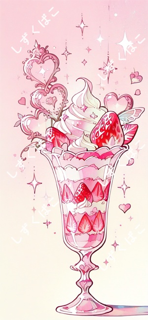 推しピンクパフェ壁紙セット|ゆめかわスイーツ4枚組