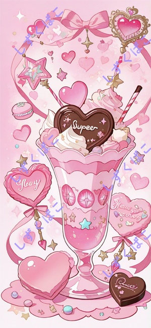 推しピンクパフェ壁紙セット♡ ゆめかわスイーツ4種(9:16.5 / iPhone壁紙)