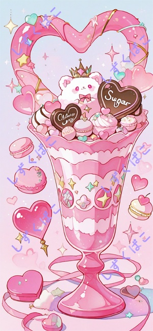 推しピンクパフェ壁紙セット♡ ゆめかわスイーツ4種(9:16.5 / iPhone壁紙)