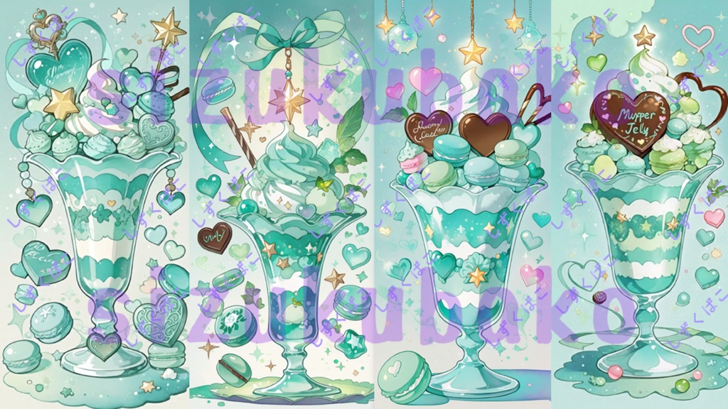 【壁紙4枚セット】推しミントパフェ｜ゆめかわミントスイーツ（9:16.5）