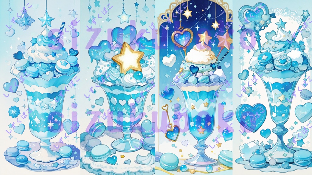 推し水色パフェのゆめかわスマホ壁紙セット（4枚）