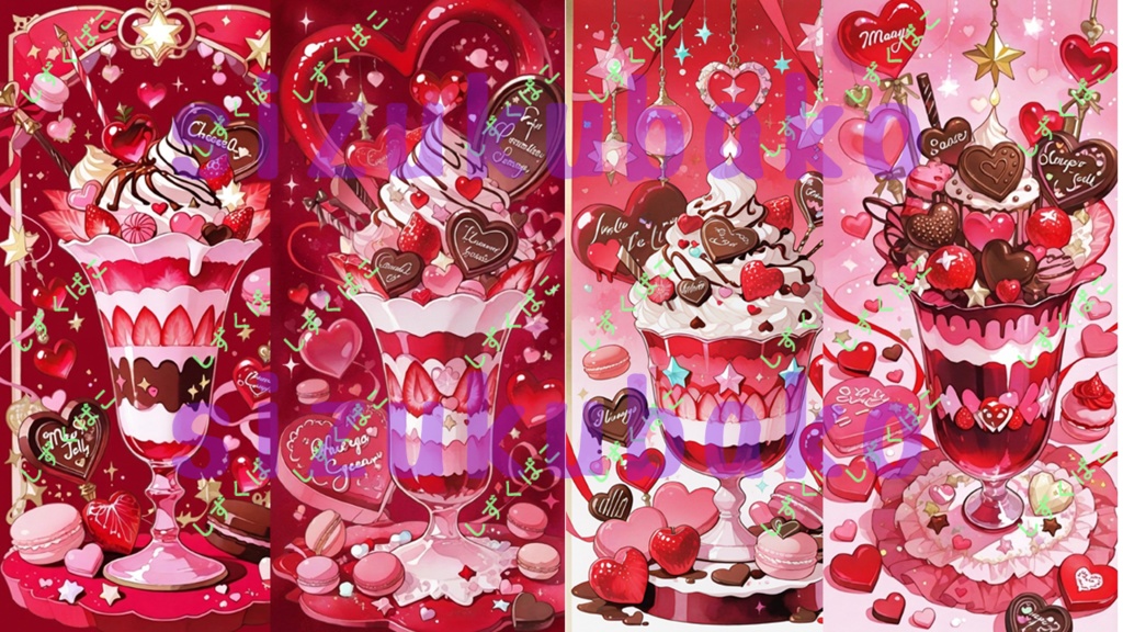 推しパフェ壁紙【レッド / いちご】iPhone壁紙4枚セット