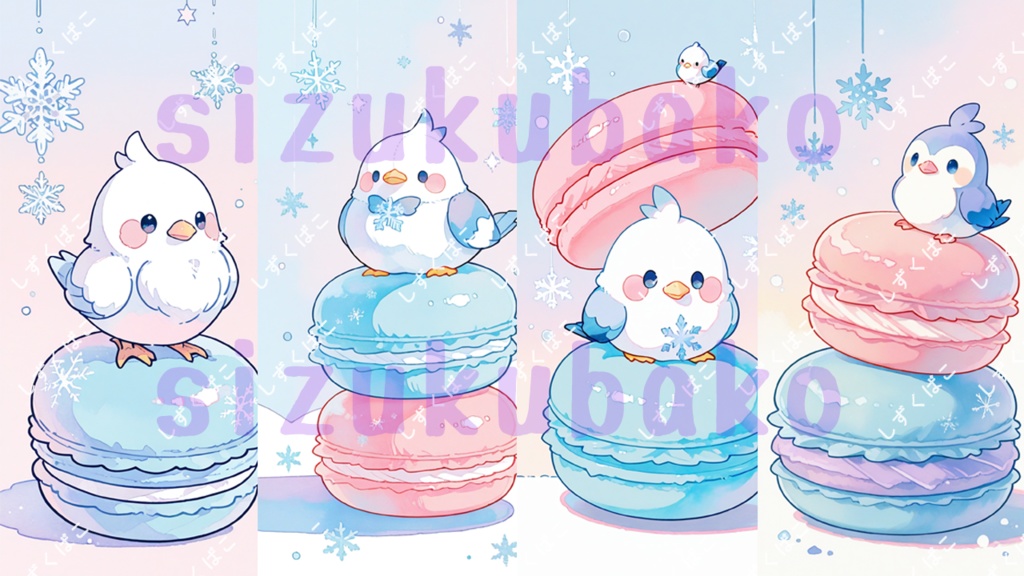 冬鳥とマカロンのやさしい壁紙_ノーマルP01（パステル・スイーツ）4枚セット