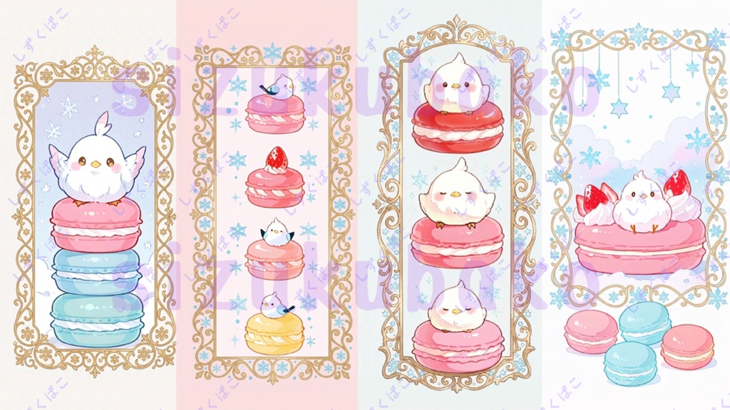 小鳥とマカロン｜春の訪れ（やさしい春パステル壁紙セット）