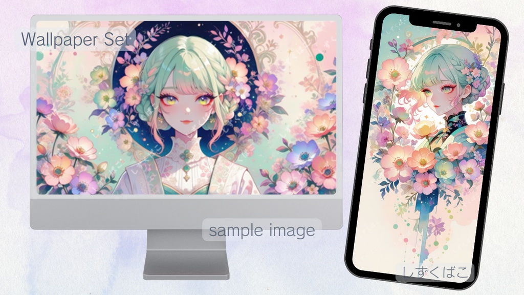 花園の大正ロマン少女｜エメラルド幻想 PC＆スマホ壁紙セット 01