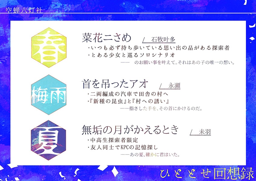 クトゥルフ神話TRPG 6版「ひととせ回想録」