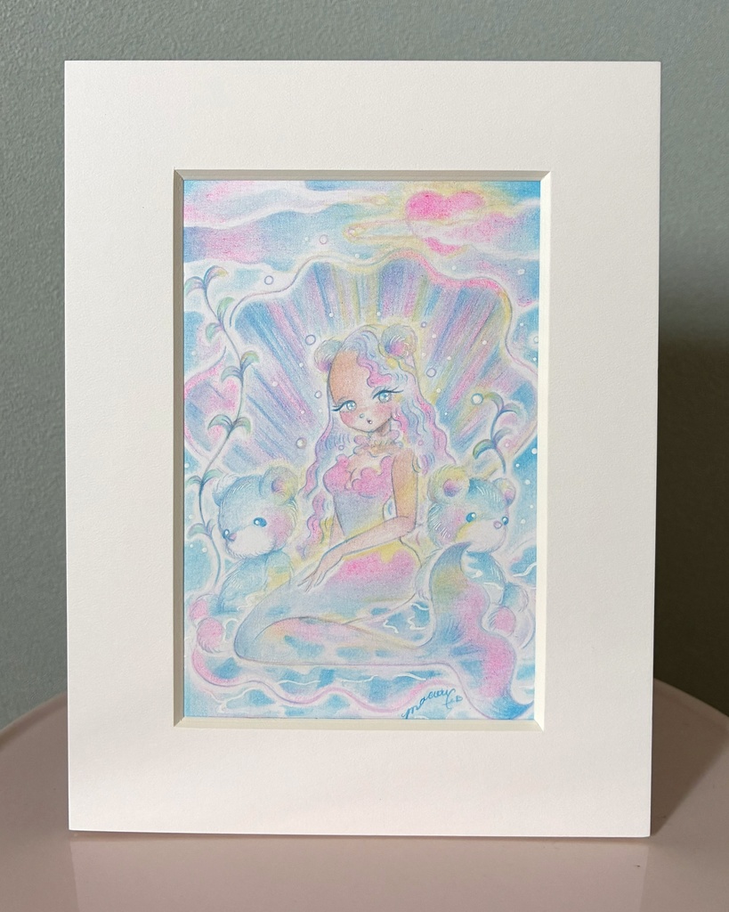 「A Little Bear Mermaid Princess」額付き原画 Original Artwork with Frame